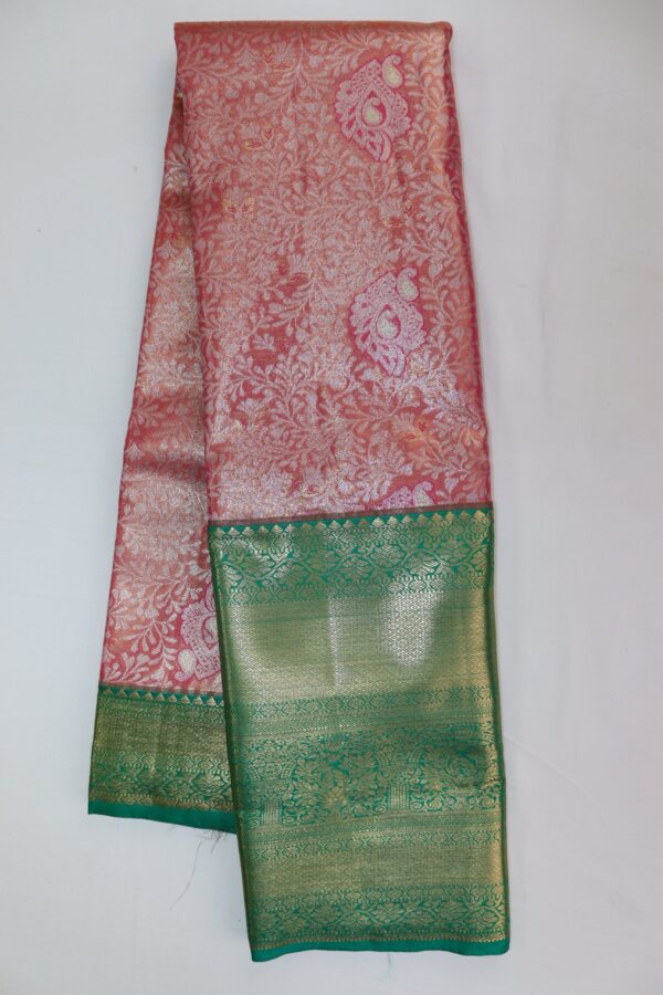 Regal Coral Pink Kanjipuram Saree